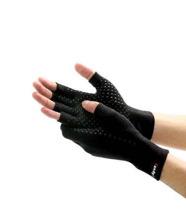 candyfouse 1 Pair Compression Gloves for Women & Men - Arthritis Pain Relief Gloves for Rheumatoid Osteoarthritis Carpal Tunnel Pain - Anti-Slip Glue dot Fingerless Gloves for Typing Work(M) Black (Medium)
