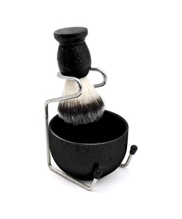Men's Shaving Set Stainless Steel Shaving Razor&Brush Holder Soap Bowl Mug Badger Hair Beard Brush Wet Shaving Kit - 3 Pieces (Black)