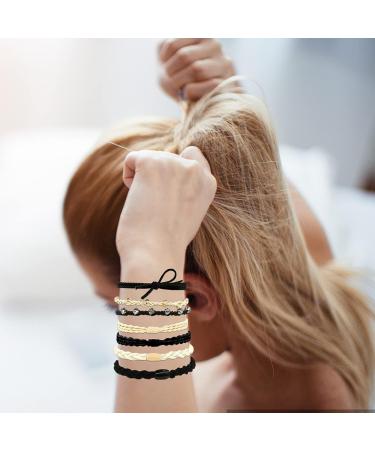 20 Pcs Boho Bracelet Hair Ties for Women - Elastic Hair Bands in 5 Cute Styles for Thick & Thin Hair (Black & Beige) - Buy Online on GoSupps.com