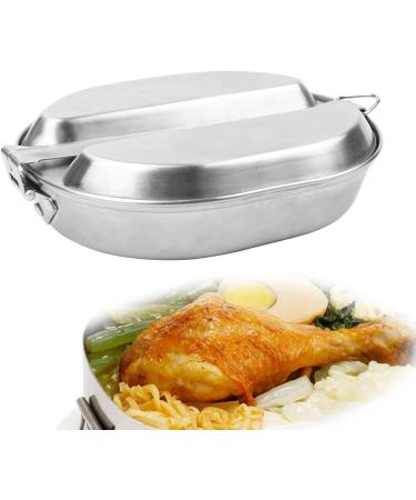 US Military Stainless Steel Camping Mess Kit - Large, Portable Lunch Box with Handle Tray and Frying Pan for Outdoor Activities - Buy Online on GoSupps.com