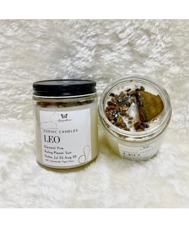 6 Oz Leo Crystal Candle - Aromatherapy Stress Relief - Astrology Vegan Gemstone Soy Candle