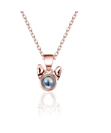 Personalized photo necklace projection chain with picture in the stone dog ear pendant dog charms i love you necklace 100 languages memorial pet gift for dog mom dog lovers rose gold
