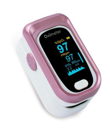 Pulse Oximeter Fingertip Blood Oxygen Saturation Monitor Spo2 Pulse Oxygen Saturation Pulse Monitor OLED Screen PI and Respiratory Rate (RR) monitoring rose gold
