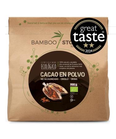 100% CRUE | NOUVEAU | Cacao Poudre | BAMBOO STORY | Biologique | 100% Perou | Criollo Premium | Great Taste Award | Non Alcalinis | 900 g | Pur | Sans Sucre | Mati res grasses 18%