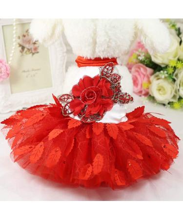 Yekeyi Spring Summer Princess Pet Dress for Rabbits Dogs & Cats - Cute Tutu Costumes in Red Leaves Design - Buy Online on GoSupps.com