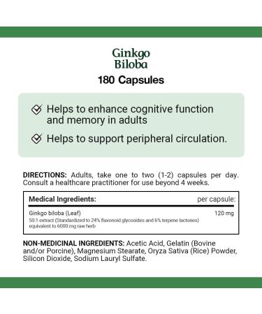 Nature's Bounty Ginkgo Biloba Pills and Herbal Health Supplement Helps Enhance Cognitive Function and Memory 120mg 180 Capsules 180 count (Pack of 1) - Buy Online on GoSupps.com
