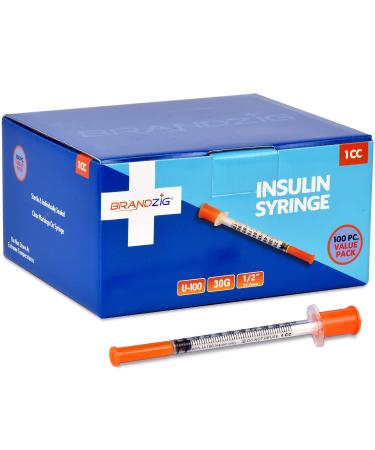 Brandzig Ultra-Fine Insulin Syringes 30G 1cc 1/2" 100-Pack