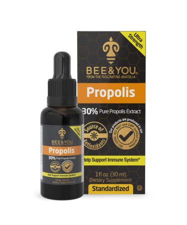 BEE and You Propolis 30% Pure Liquid Extract - Ultra Potency - Zero Sugar - Zero Calorie - Supports Healthy Immune System - Sore Throat Relief Antioxidants Keto Paleo Gluten-Free 1 Fl Oz