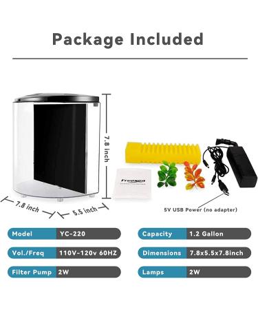 YCTECH 1.2 Gallon Aquarium Starter Kit with LED Light and Filter Pump - Ideal for Betta Fish and Goldfish - White & Black - Buy Online on GoSupps.com