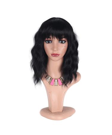 Buy Greenmirr Short Black BOB Wavy Wig with Bangs 14in Heat Resistant Synthetic Hair for Women | International Shipping Available - Buy Online on GoSupps.com