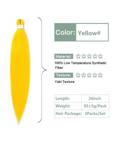 YDDM 26 Inch Pre Stretched Braiding Hair Extensions - Yellow Jumbo Braids (3 Packs) | Ideal for Braid Art & Hairstyles - Buy Online on GoSupps.com
