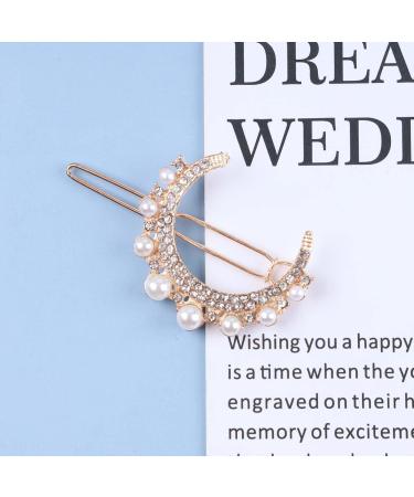 Allereya Crystal Pearl Moon Hair Clip Barrette Rhinestone Pearl Hairpin Barrette Gold CZ Crescent Moon Head Clip Headpieces Meniscus Pearl Hair Accessories for Women Girls (Gold) - Buy Online on GoSupps.com
