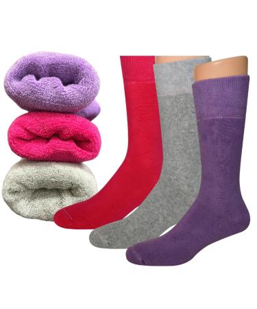 Diabetic socks for men diabetic socks for women Cozy socks -Super soft and Cushioned warm socks Comfortable thermal socks Medium Pink Lila & Gray