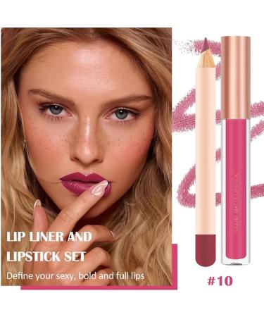 Matte Nude Lip Liner and Lipstick Makeup Set Matte Liquid Lipstick/Nude Lip Stain High Pigment Lipstick & Lipliner Pencil for Women Smooth Lip Color Makeup (10) - Buy Online on GoSupps.com
