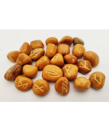 Sharvgun Yellow Aventurine Rune Stone Set 25 pi ces avec tableau en bois MDF runique grav lettrage symbolique pa en velours noir/rouge pochette incluse bo te-cadeau