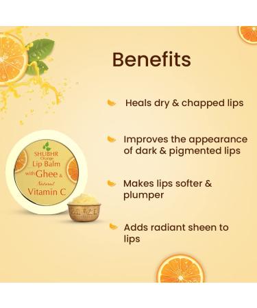 Shubhr Orange Lip Balm & Gloss - 100% Ayurvedic Natural Vitamin C Paraben & Sulphate Free for Dry Chapped Lips (15g 10 Herbs) - International Shipping Available - Buy Online on GoSupps.com