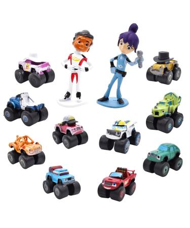 12PCS Monster Truck Mini Figures Monster Truck Cake Toppers Cake Decoration Mini Monster Truck Figures Set for Boys Girls Birthday Party Babay Showers Celebration Supplies