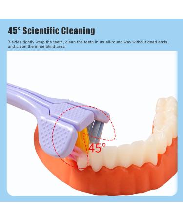 3-Sided Toothbrush for Autism - V-Shaped Soft Bristles Non-Slip 3-Piece Set in Purple - Buy Online on GoSupps.com