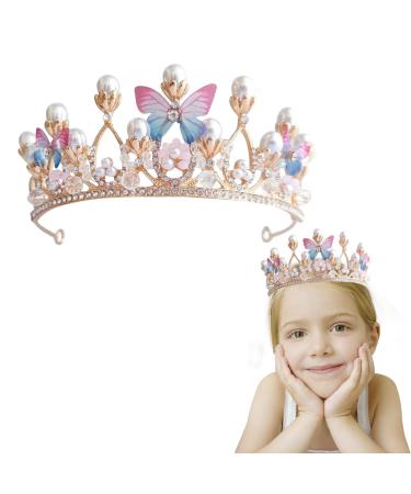 Butterfly Princess Crown Bridal Accessories Performance Disc Hair Model Gold Pearl Headband Rhinestone Hairpiece Birthday Crown for Girls