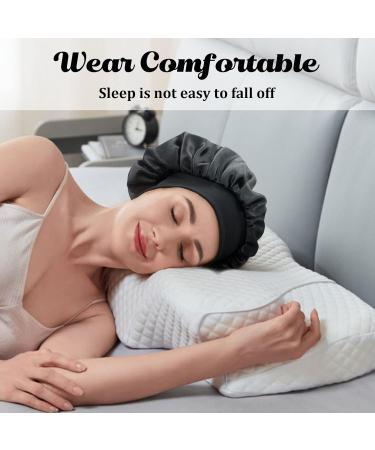 Eupinduo Satin Sleeping Cap Bonnet - 2 Pack Curly Hair Hood High Elastic Soft Sleep Hat for Women - Black & Dark Green - Buy Online on GoSupps.com