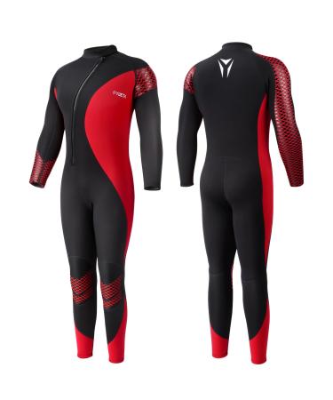 Yueta Mens Wetsuit 3MM Neoprene Full Body Diving Suit Front Zip Long Sleeve Keep Warm in Cold Water for Swimming Surfing Snorkeling Kayaking Large Red