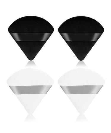 Sibba 4 Pieces Triangle Powder Puffs Face Cosmetic Powder Puff Washable Reusable Soft Plush Powder Sponge Makeup Foundation Sponge for Face Body Loose Powder Wet Dry Makeup Tool 4Pcs Black&White