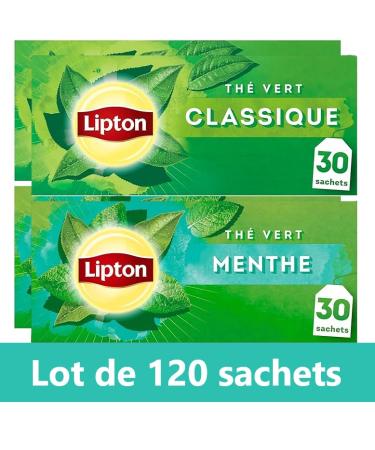 Lipton Pack Th Vert classique Origine Asie Th vert menthe Infusion Froid ou Chaud Ingr dients d'Origine 100% Naturelle 120 sachets