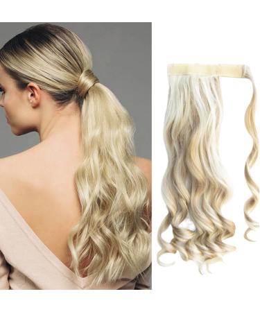 Wavy Ponytail Extension 23 Inch Synthetic Natural Curly Hairpiece Wrap Around Hair Extensions for Women Daily Use Blonde Wavy Hair Extensions - Buy Online on GoSupps.com