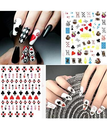 Poker Nail Art Stickers - Self-Adhesive Playing Card Decals for DIY Manicure - Geometric Numbers/Letter Style Design - 10 Sheets - Buy Online on GoSupps.com