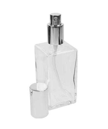 Fantasia Perfum Flakon empty 100ml with atomizer pump square clear glass bottle to fill yourself with perfume atomizer and cap in silver refillable for 100ml 100 ml (1 Pack)