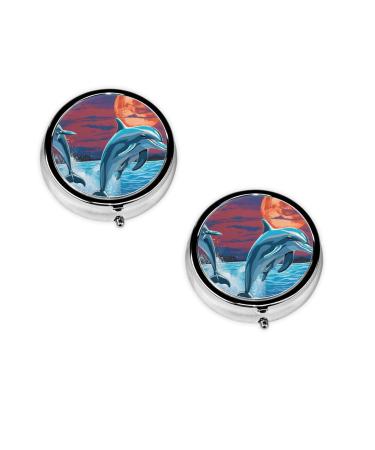 Dolphin Printed Mini Round Pill Box Pill Box 3 Compartment Medicine Pill Case Pill Organizer Travel Pillbox Portable Pill Box for Pocket Home Office Use
