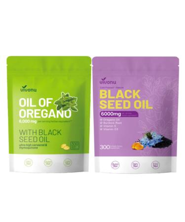 VivoNu Oil of Oregano with Black Seed Oil Capsules Carvacrol Burdock Root TQ & THQ Vitamin E&D3 Non-GMO