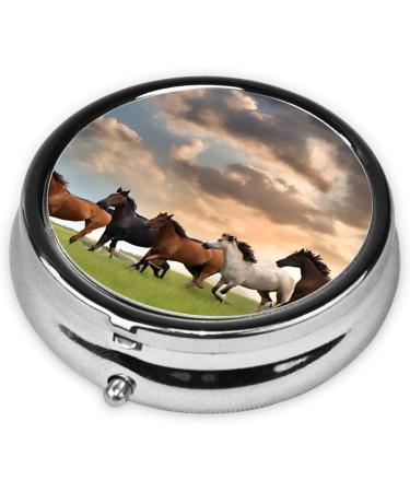 Mini Round Horse Print Pill Box - 3 Compartment Travel Organizer for Medicine - Portable Pill Case for Home & Office - Buy Online on GoSupps.com