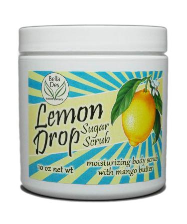 Lemon Drop Exfoliating Sugar Hand and Body Scrub | Non-Greasy with Moisturizing Mango Butter and Lemon Essential Oil | 10 ounces net wt | by Bella Des Natural Beauty