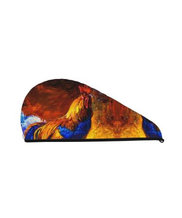 Colorful Rooster Microfiber Hair Towel Soft Super Absorbent Hair Towel Wrap for Women Coral Velvet Quick Dry Hair Cap for Long Curly and Thick Hair