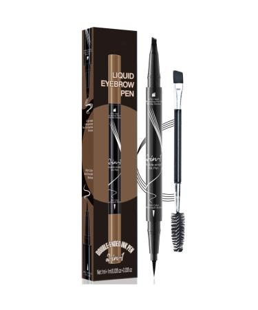Hellokiss Liquid Eyebrow Pen Curved Brow Pen Trailott Eyebrow Pen 3D Microblading Eyebrow Pencil Upgraded Waterproof with 4-Fork-Tip Precise Brush-Tip 2-in-1 Microblading Eyebrow Pencil (04#)