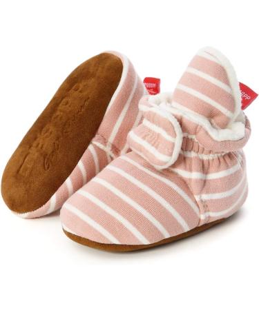 LACOFIA Baby Anti-Slip Soft Sole Slipper Booties | Infant Winter Crib Shoes 0-6 Months | B Pink Stripes - Buy Online on GoSupps.com