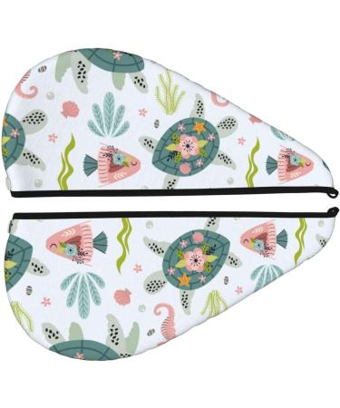 Super Absorbent Turtle & Sea Life Microfiber Hair Towel Wrap for Women - Quick Dry Coral Velvet Cap for Long Curly & Thick Hair - Buy Online on GoSupps.com