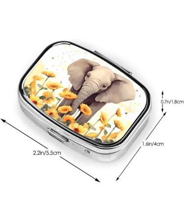 Elephant and Sunflower Small Pill Case - Cute 2 Compartment Travel Pill Box Organizer for Purse | Ideal Travel Gifts - Buy Online on GoSupps.com