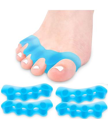 2 Pairs Gel Toe Separator (Blue) Silicone Bunion Corrector for Women Yoga Toe Straightener Foot Stretcher Big Toe spacers Toe spreaders(4 pcs)