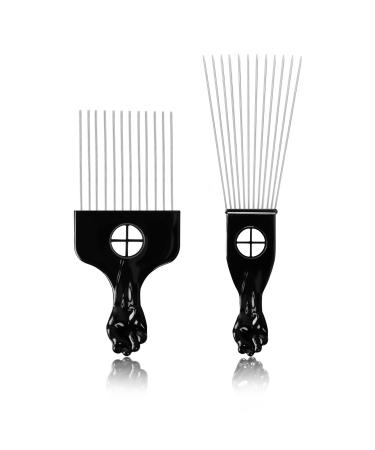 Tsling Afro Comb 2 Pcs Black African Pick Comb for Curly Hair Metal Hair Comb Anti-static Pick Comb Wide Tooth Comb Styling Tool for Women and Men Home Salon Hair Styling Supplies (2 Pcs)
