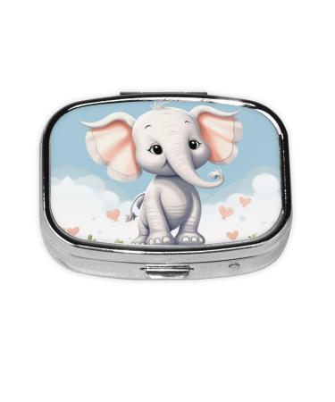 Cute Elephant Printing 2 Compartment Small Pill Case Cute Small Pill Box Purse Pill Boxs Travel Pill Organizer for Pocket Purse and Travel Gifts