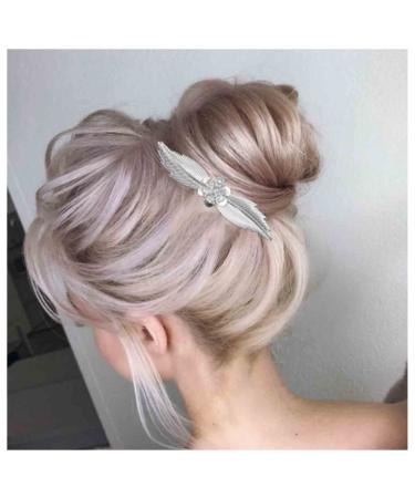 Dervivea French Metal Leaf Hair Comb Crystal Flower Bridal Hair Combs Silver Leaves Hair Comb Headpieces Bride Wedding Leaf Hair Comb Decorative Hair Accessories for Women and Girls Headdress (Silver)
