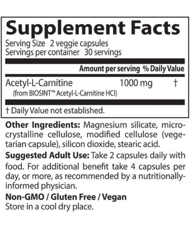 Doctor's Best Acetyl-L-Carnitine 500 mg - 60 Veggie Caps | Supports Energy & Brain Health - Buy Online on GoSupps.com