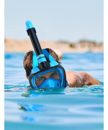 Full Face Snorkel Mask for Adults - Anti-Fog Diving Gear with Safety Breathing System and 180 Panoramic View - Blue S/M - Buy Online on GoSupps.com