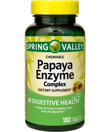 Support Helps Digestion and Nutrient Absorption with Spring Valley Papaya Enzyme Complex Chewable Tablets Dietary Supplement 180 Count. Includes Luall Sticker