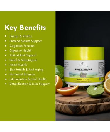 Nutriherbs Super Greens Powder - 225g | 33 Nutrient-Rich Fruits Vegetables & Probiotics for Enhanced Energy Immunity & Digestion | Powerful Green Superfood Powder | 30 Delicious Servings - Buy Online on GoSupps.com