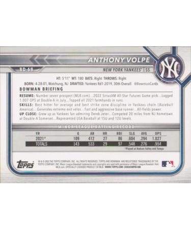 2022 Bowman Draft #BD-68 Anthony Volpe NM-MT New York Yankees - Buy Now! - Buy Online on GoSupps.com