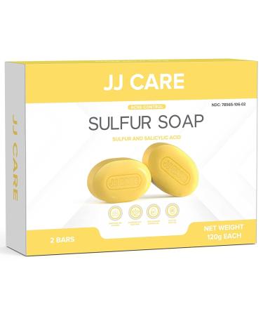 JJ CARE Sulfur Soap for Acne - Pack of 2 Sulphur Soaps 10% Natural Volcanic Sulphur with 3% Salicylic acid 4 oz. Sulphur Soap Bar with 100% Lavender Essential Oil for Daily Use