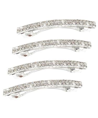 Small Sparkly Rhinestone Bling Hair Clips Silver Metal rectangular Spring Hair Barrettes Hair Accessories Crystal Ponytail Holder Side Clips for Women Girls